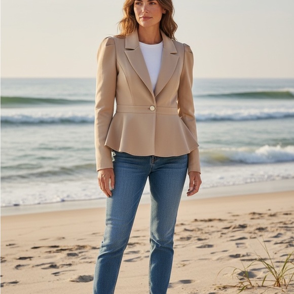 🌺NWOT🌺 SHEIN Stylish Tan Peplum Blazer - Picture 2 of 3